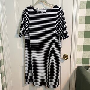 NWT Croft & Barrow Navy and White Striped Scallop Neck Dress Size PL
